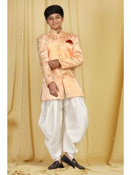 AJ Dezines - Full Sleeve Jacquard Indo Western Salwar - Peach (Set of 2)